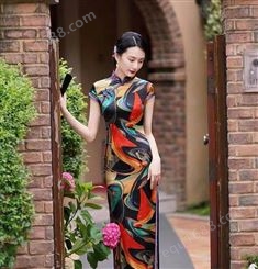 传统老上海真丝长款旗袍