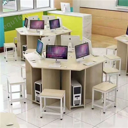 智学校园 多边形折叠电脑桌 厂家供应六边形微机室桌椅