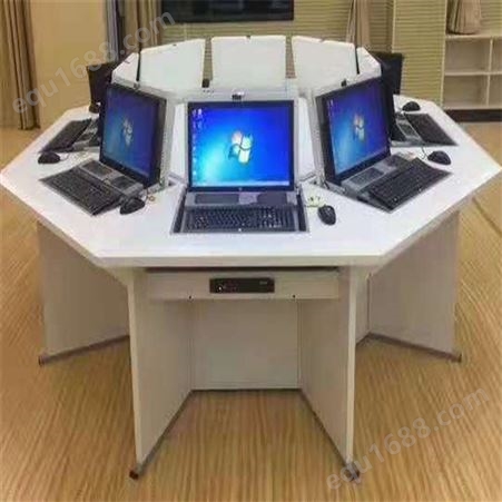 智学校园 多边形折叠电脑桌 厂家供应六边形微机室桌椅