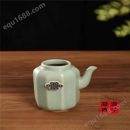 游子凝香龙泉青瓷 往来 中国结 秘色釉手工功夫茶具配件公道杯可当茶壶可配礼盒