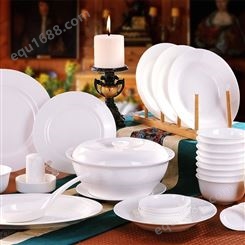纯白骨瓷餐具 10碗盘勺纯白餐具套装 景德镇骨瓷餐具家用 微波炉