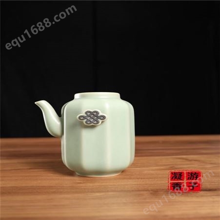 游子凝香龙泉青瓷 往来 中国结 秘色釉手工功夫茶具配件公道杯可当茶壶可配礼盒