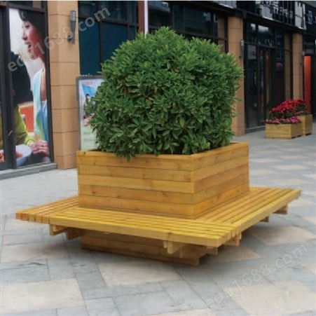 广场步行街口组合花箱休闲椅 户外花箱 户外组合木质座椅