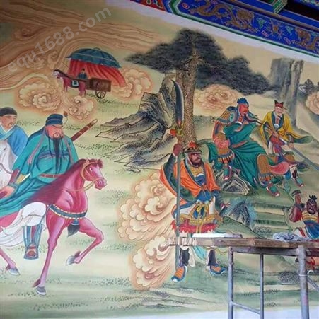 湖南长廊彩绘施工 古建彩绘壁画 矿物质颜料 光盛古建