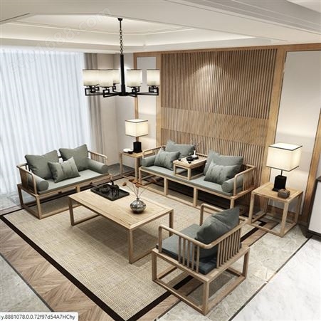 现代经济型小户型轻奢办公室酒店新中式实木沙发民宿客厅禅意组合